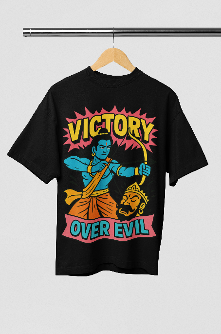 Victory over Evil Black Oversized Tshirt