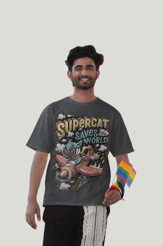 Grey supercat oversized t-shirt