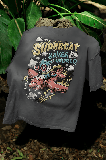 Grey supercat oversized t-shirt