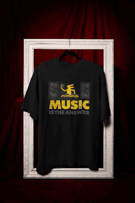 Music is the Answer Black printed Oversized t-shirt