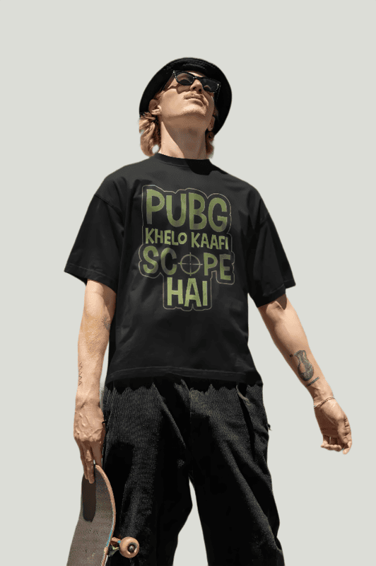 Pub G scope Black printed Oversized t-shirt