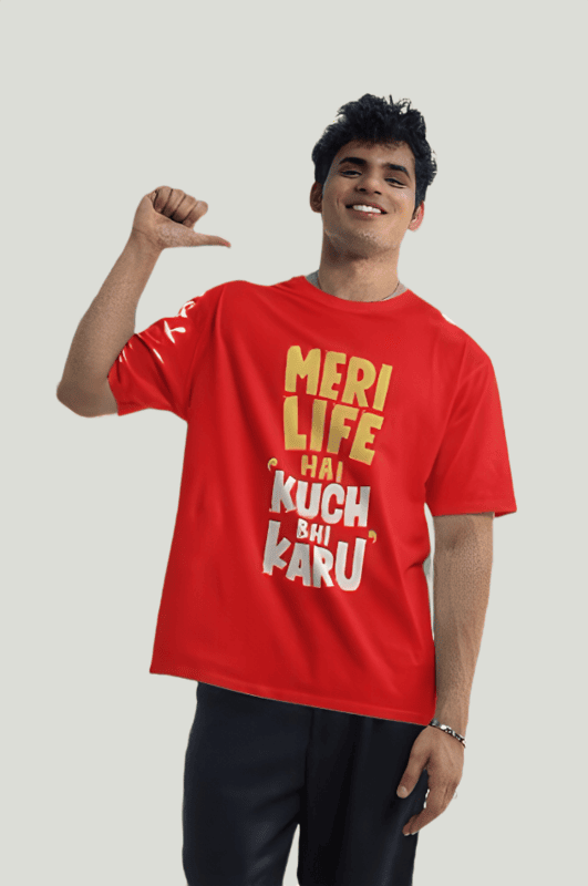 Life's Funda Red printed oversized t-shirt