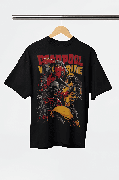 Deadpool Wolvorine printed Black oversized t-shirt
