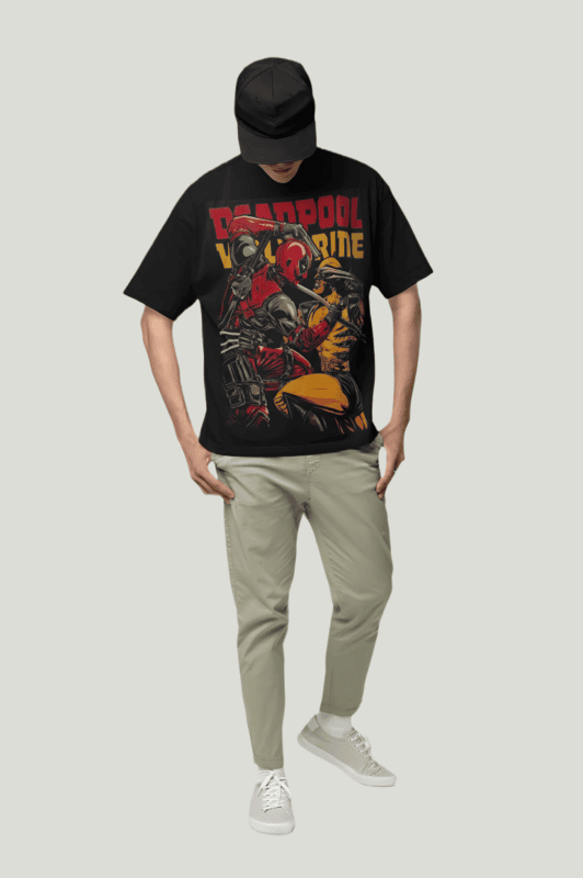 Deadpool Wolvorine printed Black oversized t-shirt